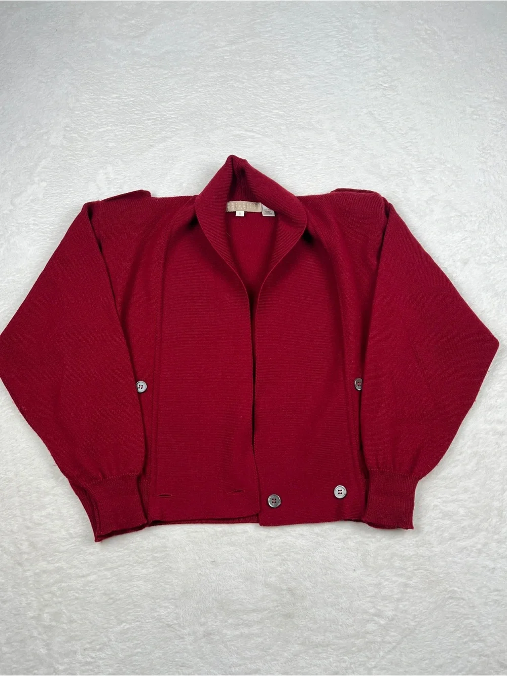 Vintage Perry Ellis Portfolio 100% Wool Cardigan S Red Italy Shoulder Pads